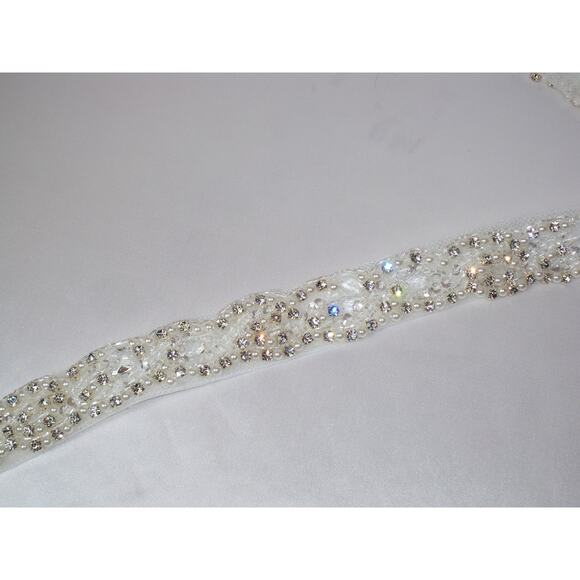 Horsehair bridal belt, rhinestone bridal belt rhinestone beaded bridal belt sash - Picture 2 of 5